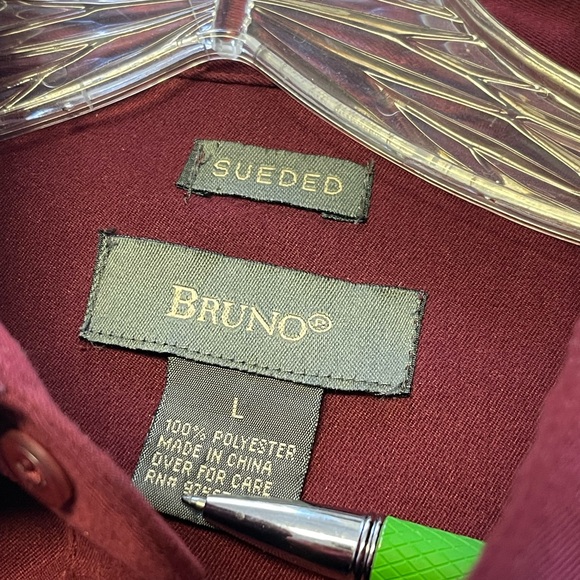 Bruno Long Sleeves Sueded Men’s Shirt - Sz L - Maroon - Picture 9 of 10